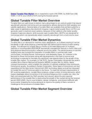 Global Tunable Filter Market size is expected to reach US