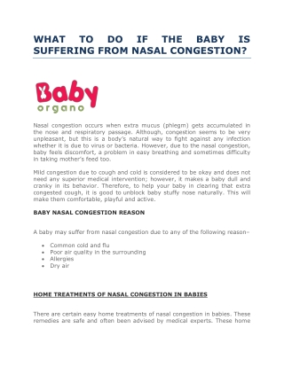 WHAT TO DO IF THE BABY IS SUFFERING FROM NASAL CONGESTION
