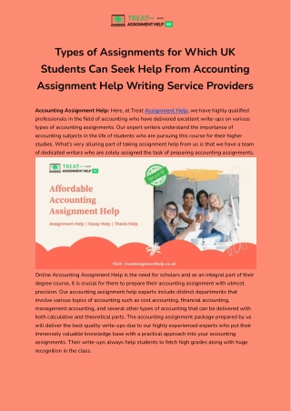 Types of Assignments for Which UK Students Can Seek Help From Accounting Assignment Help Writing Service Providers