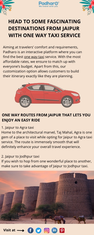 Head To Some Fascinating Destinations From Jaipur With One Way Taxi Service