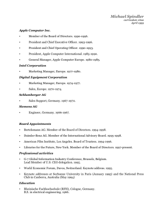 Curriculum Vitae of former Apple CEO Michael Spindler