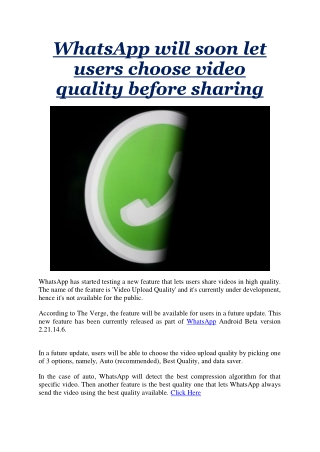 WhatsApp will soon let users choose video quality before sharing