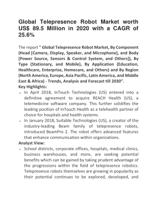 Global Telepresence Robot Market