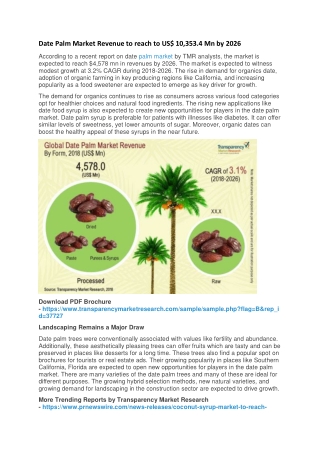 Date Palm Market Revenue to reach to US$ 10,353.4 Mn by 2026