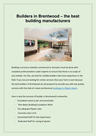 Builders in Brentwood – the best building manufacturers