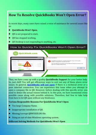 How To Resolve QuickBooks Won't Open Error
