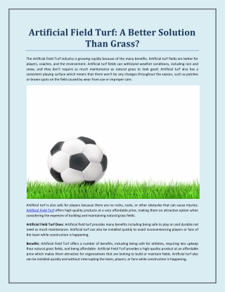Artificial Field Turf: A Better Solution Than Grass?