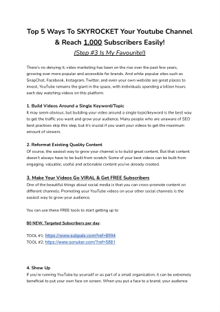 Top 5 Ways To SKYROCKET Your Youtube Channel & Reach 1,000 Subscribers Easily!