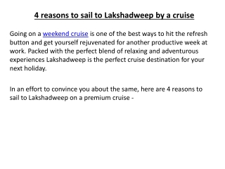 4 reasons to sail to Lakshadweep by a cruise