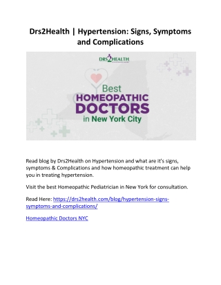 Drs2Health Hypertension Signs, Symptoms and Complications
