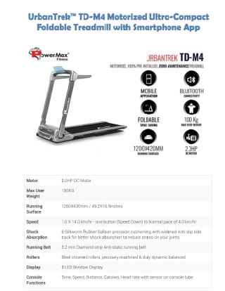 UrbanTrek™ TD-M4 Motorized Ultra-Compact Foldable Treadmill with Smartphone App