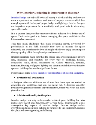 Why Interior Designing is important in this era