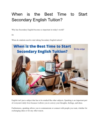 When do students need to start taking Secondary English tuition
