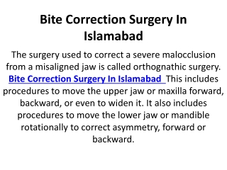 Bite Correction Surgery In Islamabad