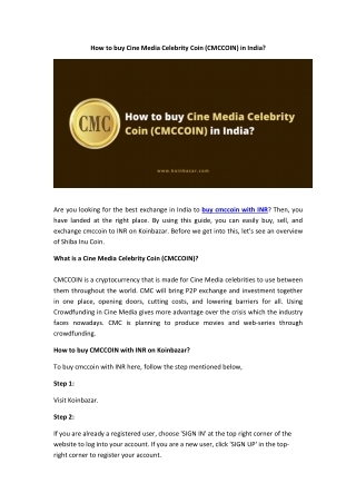 How to Buy Cine Media Celebrity Coin (CMCCOIN) in India?