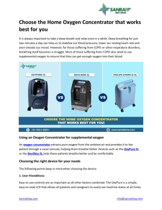 Choose the Home Oxygen Concentrator that works best for you