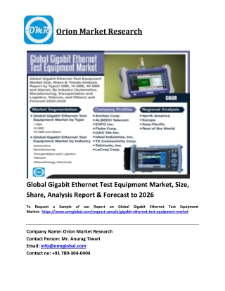 Global Gigabit Ethernet Test Equipment Market Trends, Size, Competitive Analysis