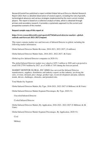 Infrared Detector Market Globally Expected to Drive Growth through 2027