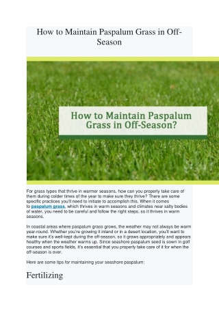 How to Maintain Paspalum Grass in Off-converted