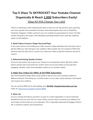 Top 5 Ways To SKYROCKET Your Youtube Channel Organically & Reach 1,000 Subscribers Easily!