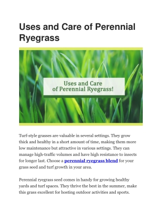 Uses and Care of Perennial Ryegrass-converted