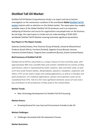 Distilled Tall Oil Market - Opportunity Ahead of Earnings