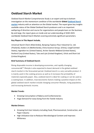 Oxidized starch Market Overview: Is Demand & Supply Balance To Tighten Substanti