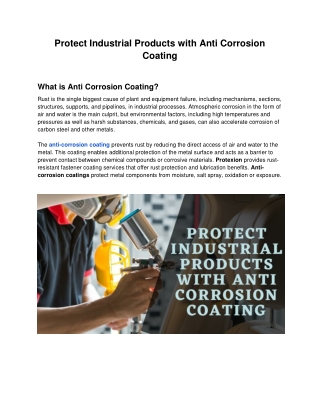 Protect Industrial Products with Anti Corrosion Coating