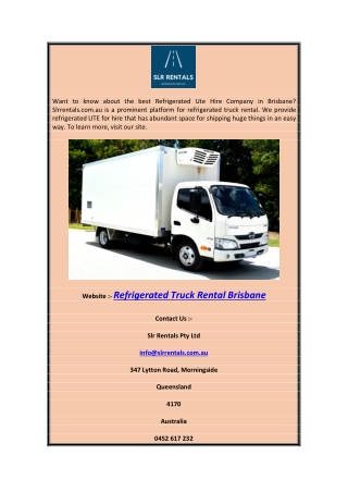 Refrigerated Truck Rental Brisbane | Slrrentals.com.au