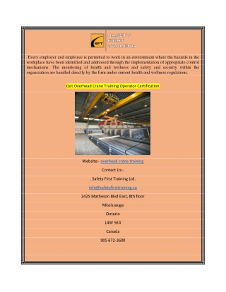 Get Overhead Crane Training Operator Certification