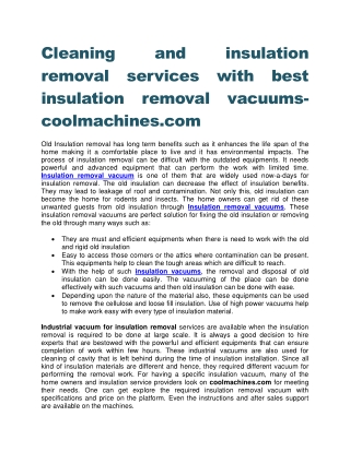 Cleaning and insulation removal services with best insulation removal vacuums-coolmachines.com