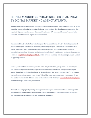 DIGITAL MARKETING STRATEGIES FOR REAL ESTATE BY DIGITAL MARKETING AGENCY ATLANTA