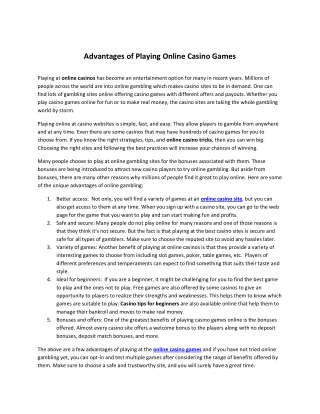 Advantages of Playing Online Casino Games