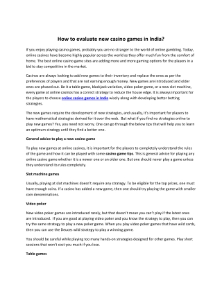 How to evaluate new casino games in India