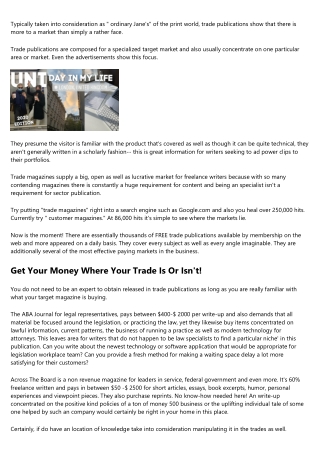 Trade Writing - for  Money! in 21st Century