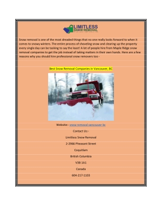 Best Snow Remova Companies in Vancouver, BC
