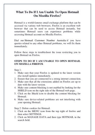 What To Do If I Am Unable To Open Hotmail On Mozilla Firefox?