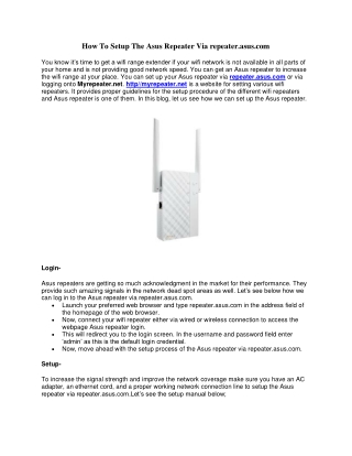 How To Setup The Asus Repeater Via repeater.asus.com