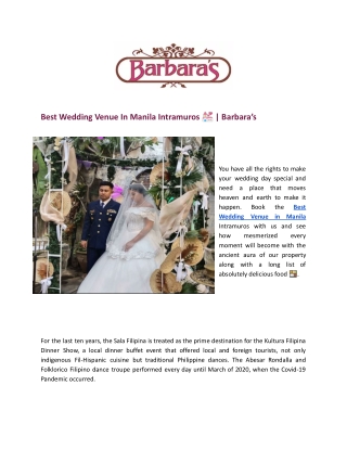 Best Wedding Venue In Manila Intramuros  Barbara's