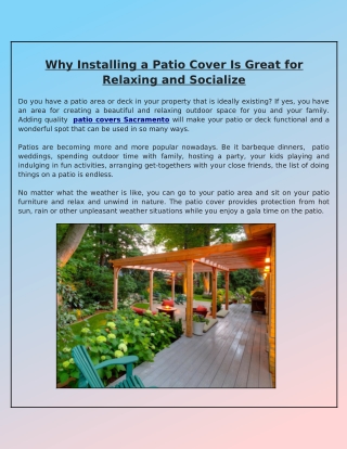 Patio Covers to Transform Your Home Into a Relaxing and Socializing Area