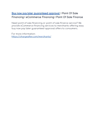 Buy now pay later guaranteed approval | Point Of Sale Financing | eCommerce Fina