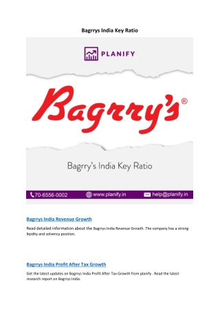 Bagrrys India Revenue Growth