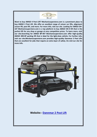 Dannmar 2 Post Lift Mechanicsuperstore.com