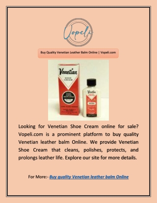 Buy Quality Venetian Leather Balm Online | Vopeli.com