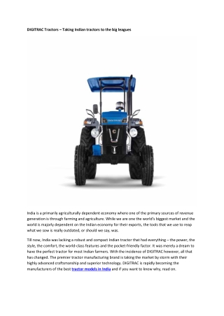 DIGITRAC Tractors – Taking Indian tractors to the big leagues