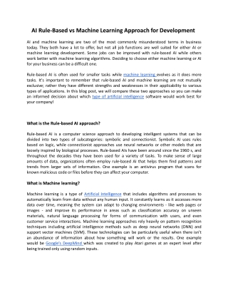 AI Rule-Based vs Machine Learning Approach for Development