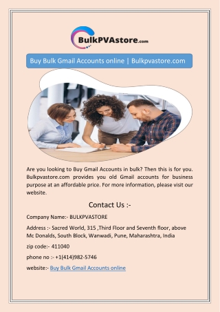 Buy Bulk Gmail Accounts online | Bulkpvastore.com