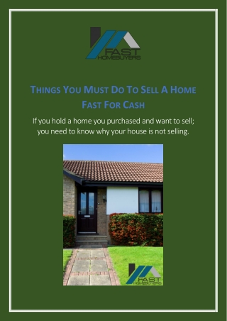 Things You Must Do To Sell A Home Fast For Cash