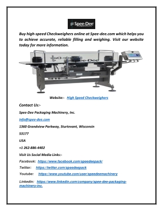 Buy High Speed Checkweighers Online at Spee-dee.com