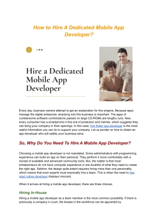 How to Hire A Dedicated Mobile App Developer?